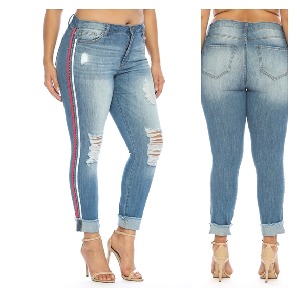 ♥️14 18 Plus♥️Cello Mid Destroyed Crop Racer Strip - Picture 2 of 7